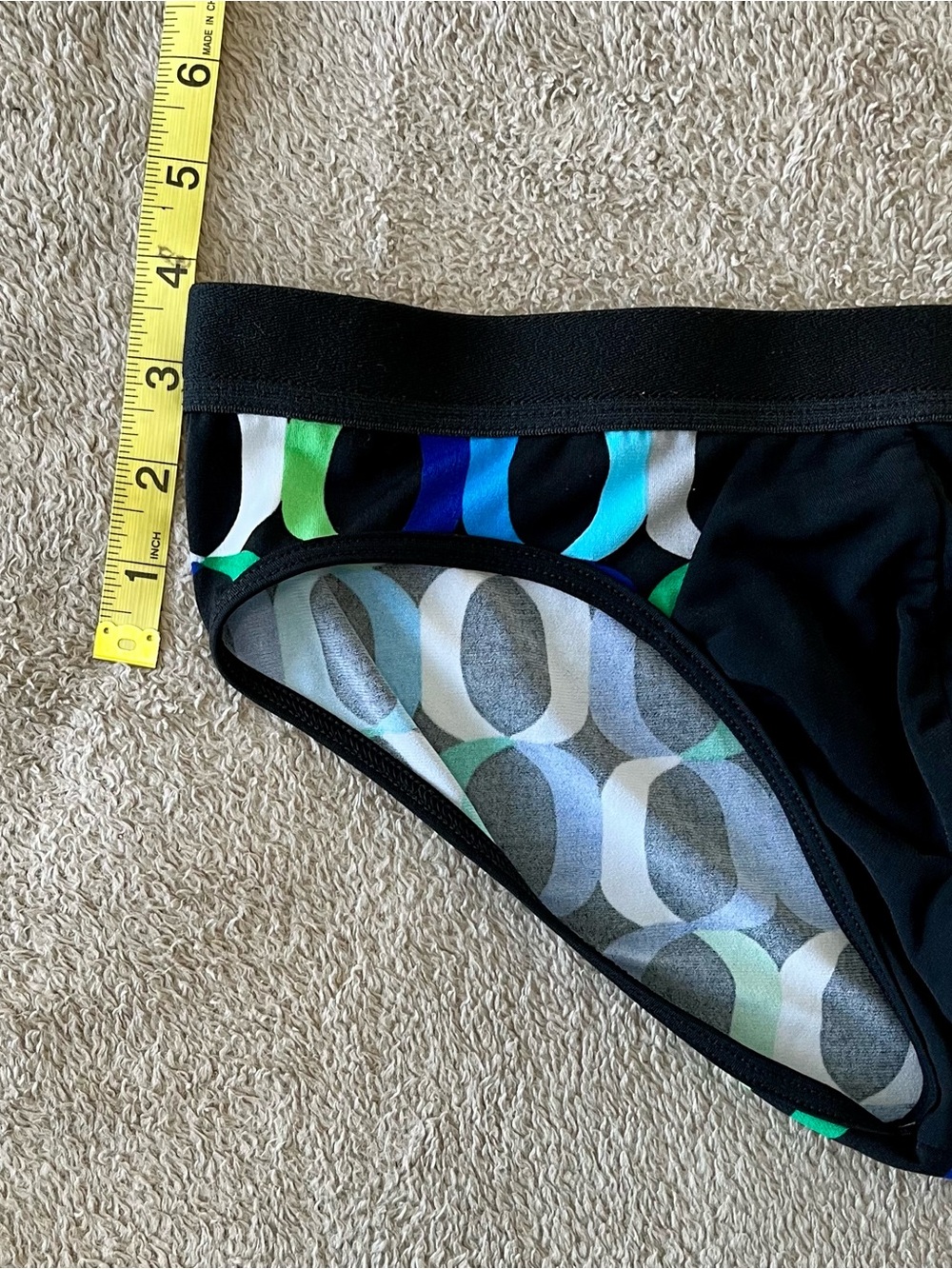 Men's Black Briefs with Blue & Green Accent Pattern - Picture 4 of 4